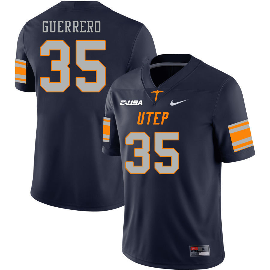 Men-Youth #35 Jaime Guerrero UTEP Miners 2023 College Football Jerseys Stitched Sale-Navy